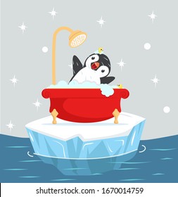 penguin bath with foam on  Iceberg floating
