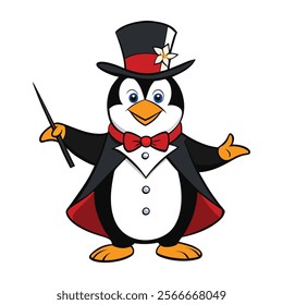 The penguin Becomes a Magician on white background. penguin cartoon vector illustration