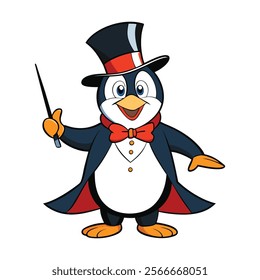 The penguin Becomes a Magician on white background. penguin cartoon vector illustration