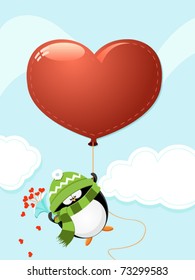 Penguin  With Big Heart Shaped Balloon