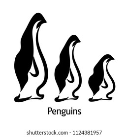 Penguin bird animal logo icon sign Abstract black silhouette Lazy flying brave style Cartoon design Fashion print clothes apparel greeting invitation card picture banner poster flyer website Vector