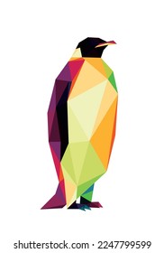 Penguin Bird in colorful Polygon low poly. Penguin silhouettes colorful Vector. Penguin Abstract Illustration