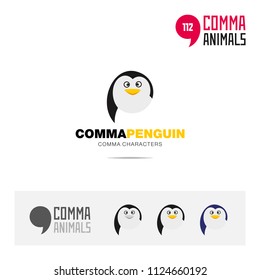 Penguin bird concept icon set and modern brand identity logo template and app symbol based on comma sign