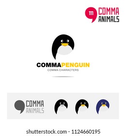 Penguin bird concept icon set and modern brand identity logo template and app symbol based on comma sign