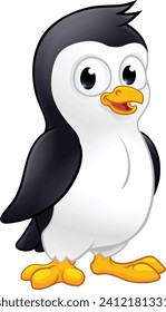 Un pájaro pingüino adorable caricatura feliz personaje de una mascota para la vida salvaje