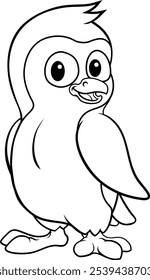 Un pájaro de pingüino lindo personaje de mascota de la vida silvestre de dibujos animados para colorear feliz