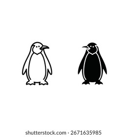 Pinguin Vogel-Icon-Set schwarz-weiß

