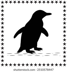 Penguin Bird Silhouette Cute Vector Penguin Bird With Round Star On White Background
