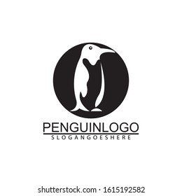 Penguin bird vector logo. Arctic animal symbol, North Pole and South Pole.