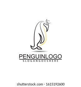 Penguin bird vector logo. Arctic animal symbol, North Pole and South Pole.