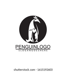 Penguin bird vector logo. Arctic animal symbol, North Pole and South Pole.