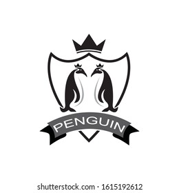 Penguin bird vector logo. Arctic animal symbol, North Pole and South Pole.