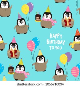 penguin birthday party seamless pattern