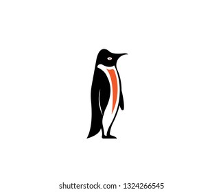 Penguin black silhouette vector logo. Side view of a standing penguin.- Vector
