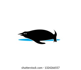 Penguin black silhouette vector logo. Side view of a standing penguin.- Vector
