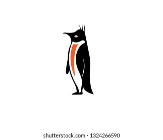 Penguin black silhouette vector logo. Side view of a standing penguin.- Vector
