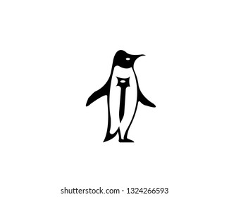 Penguin black silhouette vector logo. Side view of a standing penguin.- Vector
