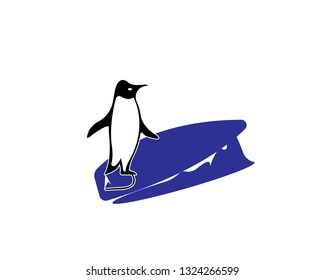 Penguin black silhouette vector logo. Side view of a standing penguin.- Vector
