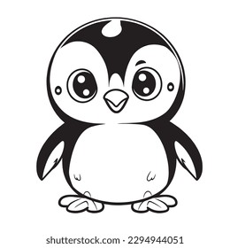 Penguin , Black and white coloring pages for kids, simple lines, cartoon style, happy, cute, funny, animal in the world