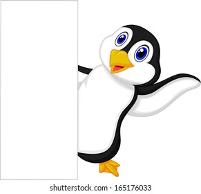 Penguin with blank sign