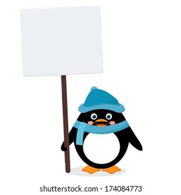 penguin with blank sign