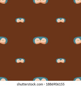 Penguin blue color geometric seamless pattern on brown background. Children graphic design element for different purposes. Flat vector illustration.