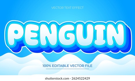 Pingüino azul y blanco efecto de texto editable 3d para la Plantilla de Navidad e invierno