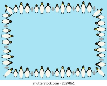 ilustración del borde del pingüino cuatro pingüinos diferentes sosteniendo aletas