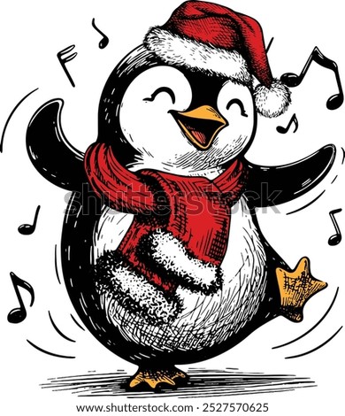 Penguin breed in red hat of Santa Claus, Funny Christmas Animal, Animal Christmas Winter Holiday , Cute Christmas Animal