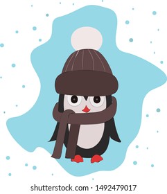 penguin in the brown hat on ice