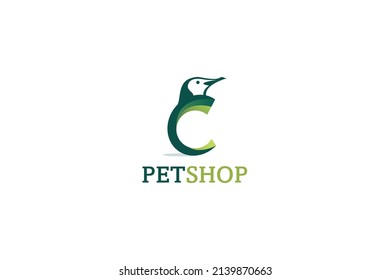 Penguin C Letter with cute shape icon logo design, Simple color template design.
