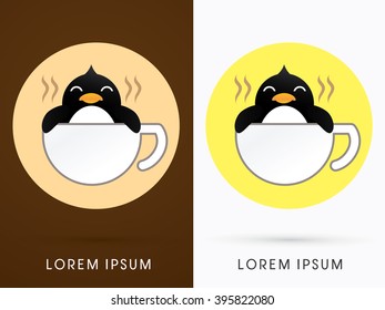 Penguin cafe, cup penguin graphic vector.