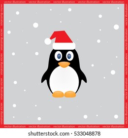 Penguin in cap of Santa icon vector illustration eps10.