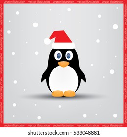 Penguin in cap of Santa icon vector illustration eps10.