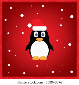 Penguin in cap of Santa icon vector illustration eps10.