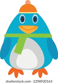 A penguin in a cap and a scarf