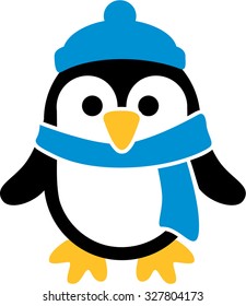Penguin with cap and scarf cartoon