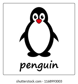 penguin -  сartoon card, worksheet for children. Education game for kids. flashcards for learning English.