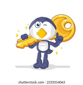 the penguin carry the key mascot. cartoon vector