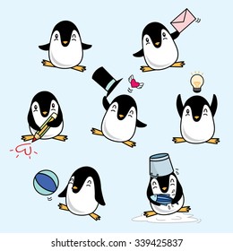 penguin cartoon action vector illustration