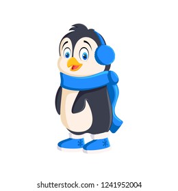 Penguin cartoon bird in high boots. Boy. Illustration on white background