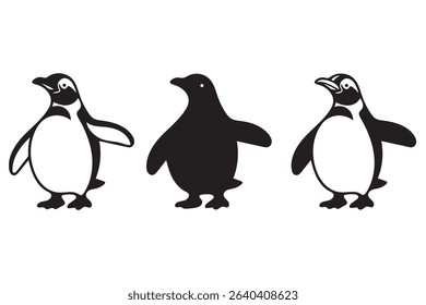 Penguin Cartoon  black vector illustration on white background