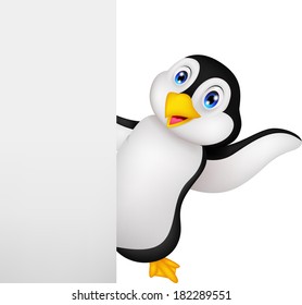 Penguin cartoon with blank sign