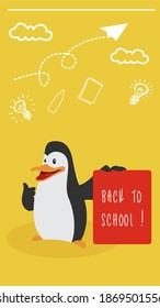 Penguin cartoon character animal be a teacher for back to school concept. Penguin teaching  for education logo