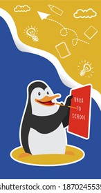 Penguin cartoon character animal with toga hat be a teacher for back to school concept. Penguin teaching for education logo