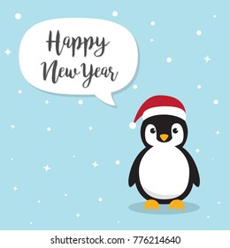 Penguin cartoon character. Cute Penguins wearing Santa Claus hat Flat design Vector illustration for Merry Christmas and Happy New Year invitation card.