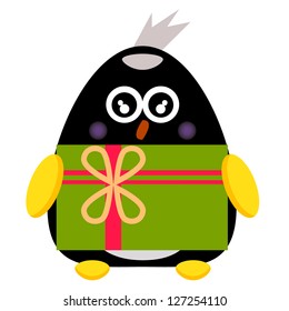 penguin cartoon character with gift box illustration