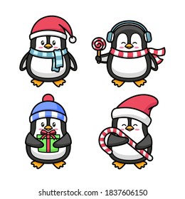 Penguin cartoon character illustration set