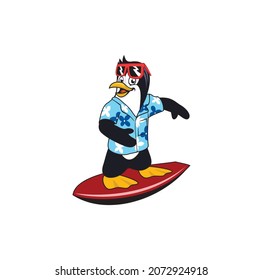 Penguin cartoon character on the beach design illustration vector eps format , suitable for your design needs, logo, illustration, animation, etc