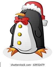 Penguin Cartoon Character in a Santa Hat for Christmas